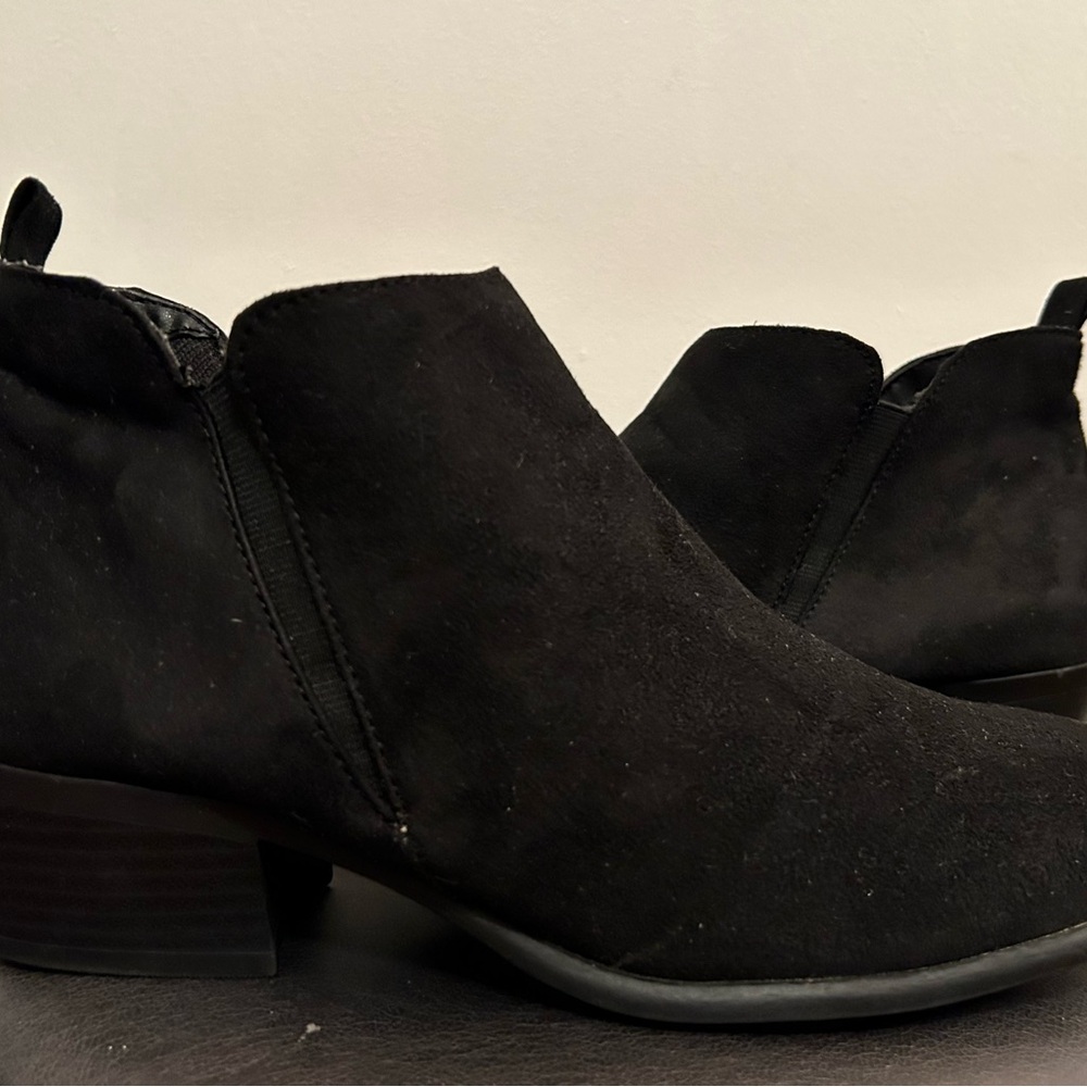 Black faux suede ankle boots